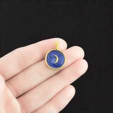 4 Crescent Moon Gold Tone Enamel Charms - E1318