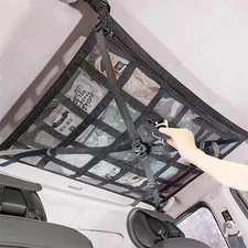 Car Ceiling Cargo Net 35.4"x25.5" Adjustable X-Bracing Straps Reduces Sagging &