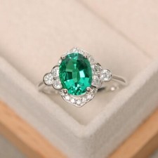 1.80 Ct Oval Cut Natural Emerald  Diamond Wedding Ring 925 Sterling Silver