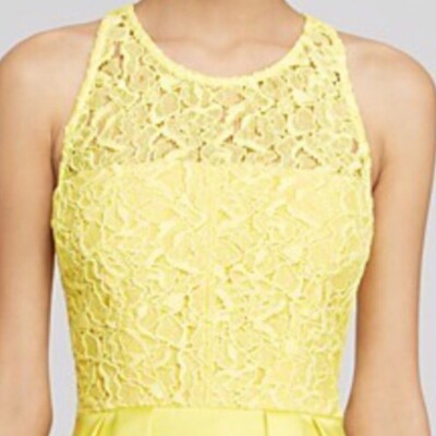 Karen Millen Yellow Lace Bodice Satin Full Skirted Dress DV054 NWT US 6  EU38 | eBay