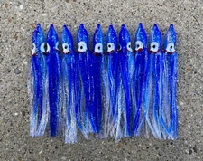 Lot Of 10 Hoochie Squid Skirts Unrigged Fishing Lures 4 3/4” - Blue/Silver