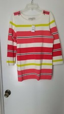 Ann Taylor Loft Multi Colored Striped 3/4 Sleeve Sweater Zipper Detail Sz S NWT