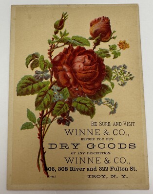 Winnie & Co Dry Goods Dress Hosiery Gloves Advertising Trade Card Troy NY