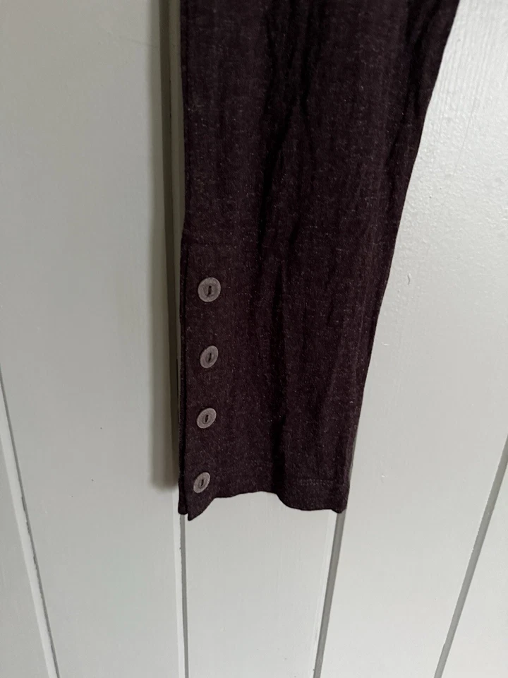 Lilith Pants M/L Stretch Knit Button Hem Pull-On Chocolate Brown Metallic - Image 2 of 4