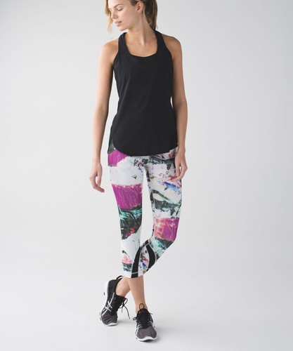 leggings pantalon de yoga Lululemon Run Inspire Crop II aquarelle taille moyenne 6 d'occasion