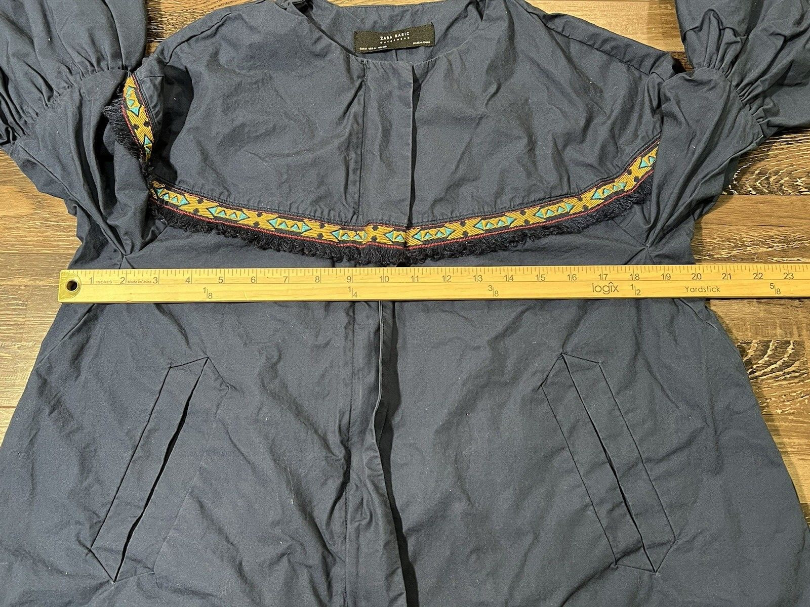 ZARA BASIC Outerwear Blouse Sz Medium Navy Blue Z… - image 3