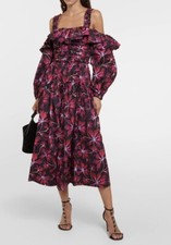 ULLA JOHNSON Caprice Floral Cotton Poplin MIDI Dress Size 10 NEW $550