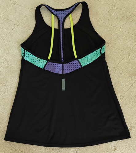 Victorias Secret VSX Sport Workout Tank Black Purple Green Mesh Racer Back Top S - Picture 2 of 10