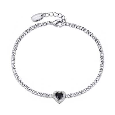 Schwarzer Onyx Herz Edelstein Armband erstellt mit Zircondia  Kristallen