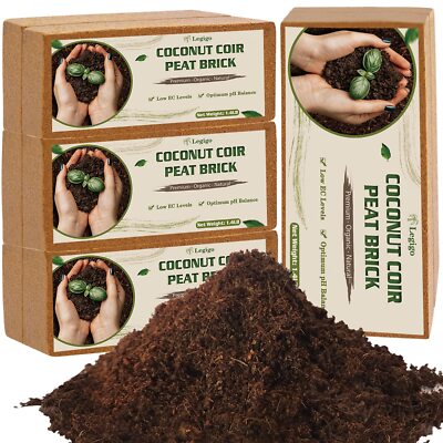 8 Pack Premium Coco Coir Brick for Plants- 100% Organic Compressed Coconut Co...