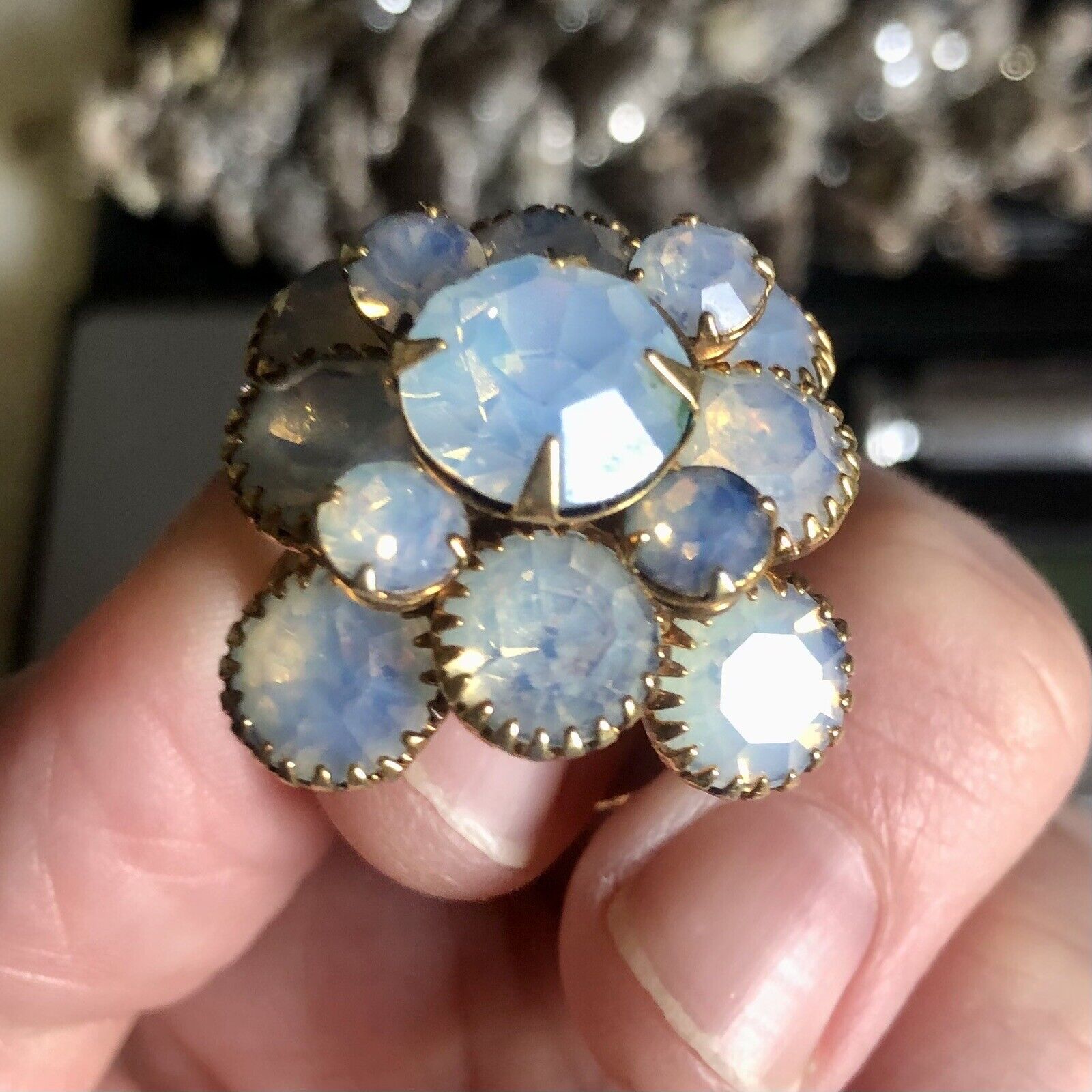 Vtg 1960s Opalite Glass Cocktail Ring Layered Opa… - image 2