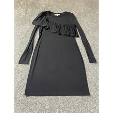 Michael Kors Shift Dress Womens S Ruffles Crew Neck Long Sleeve Black Witchy