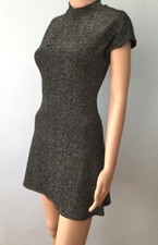 Womens Wear Inc Black Silver Metallic Fit & Flare Sweater Dress Mock Neck S 