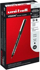 uni-ball VISION Stick Roller Ball Pen, Micro 0.5mm, Black Ink, 12pk