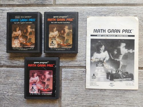 MATH GRAN PRIX Atari 2600, Lot of 3 LABEL VARIANTS, Blue, Red, Orange, Tested!