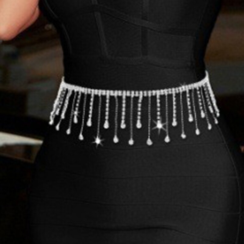Lady Elegant Waist Chain Rhinestone Fringe Waist Chain for  display picture 3