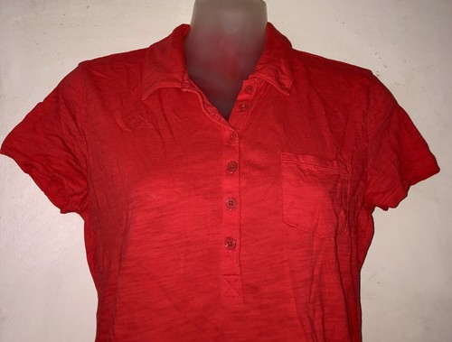 New Old Navy Vermilion Orange Pocket Henley Polo Women’s Top Size M Medium Shirt - Picture 2 of 3