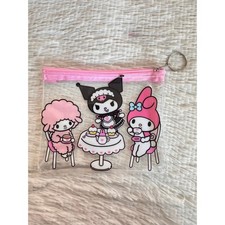 Sanrio My Melody and Kuromi clear pouch with pink zipper and keychain