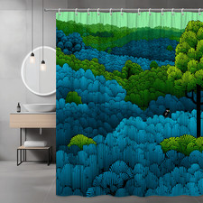 Forest Landscape Shower Curtain Blue Green Tree Print