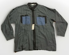 VINTAGE MENS GENELLI SILK SHIRT 100 Silk XL Blue Gray Pockets New Tags