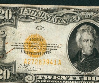 $20 1928 GOLD CERTIFICATE DAILY CURRENCY AUCTIONS