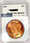1922 Peace Dollar Gem BU ++ Golden Amber Rainbow Color Toned