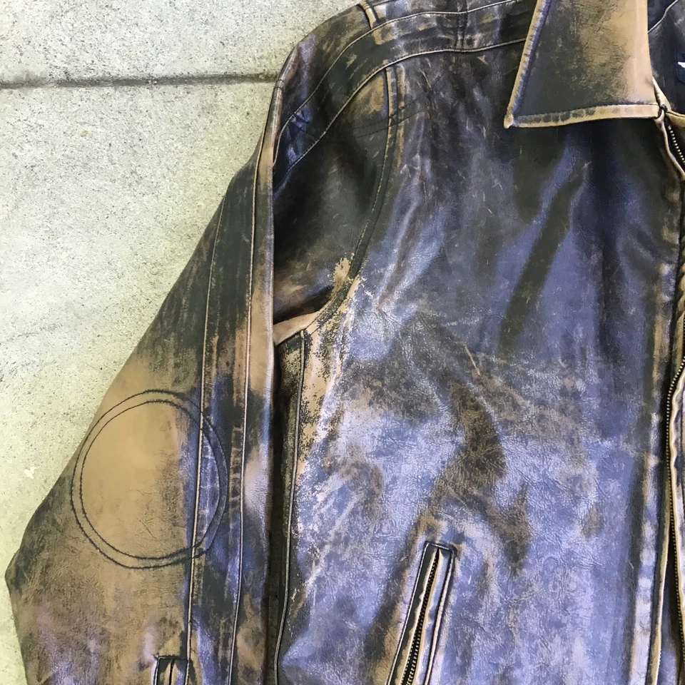 Jaqueta de couro masculina grande Brave Soul motocicleta marrom angústia pesada com zíper - Imagem 3 de 4