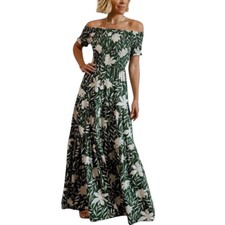 Baltic Born Becca Maxi Dress Womens Size Large Smocked Green Floral Cottagecore