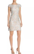 Eliza J Floral Lace Sheath Dress Cap Sleeve Light Blue Nude Lining Size 0