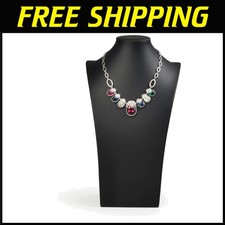 Black Leather Necklace Bust Stand - 15.34" Height