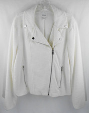 Nine West Womens XL White Zip Up Fashion Jacket Silver Button Accents