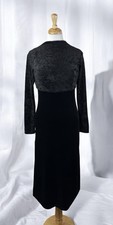 Black Simple Knit Dress Classic Formal Overlay Top Chic Velour Minimalist 90s S