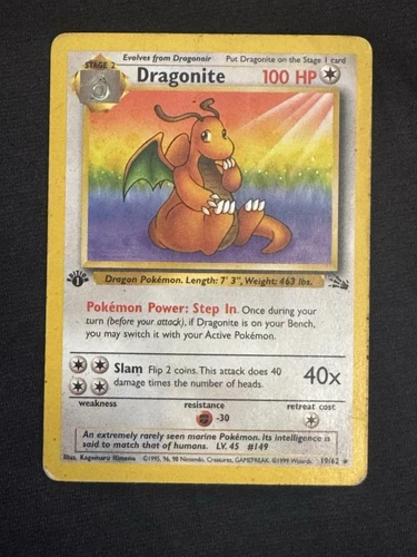 Pokemon TCG 1999 Dragonite Fossil 1st Edition 19/62 Non Holo Card Vintage