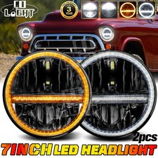 Pair 7"inch Round LED Headlights With DRL Turn Signal For Chevy Truck 1947-1957