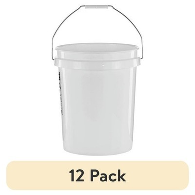 12 Pack 5 Gallon Plastic Pails Heavy Duty White Food Grade Utility Buckets