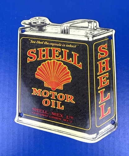 VINTAGE SHELL MOTOR OIL CAN GASOLINE GAS PUMP STATION PORCELAIN SIGN