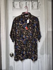Pierre Cardin Button Up Large Brown W/ Bluess Purples Floral Men s Shirt-Pics