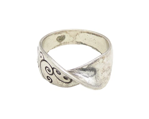CAROLEE 925 Silver Vintage Shiny Etched Pretzel Swirl Band Ring Sz 7 RG19783