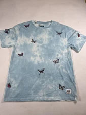 A-LAB T-shirt Blue Tie Dye Embroidered Butterfly Size Lg