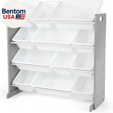 Toy Storage Organizer with 12 Removable Storage Bins for Kids Playroom, 4-Tier T