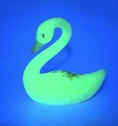 Vintage Fenton Swan Hand Painted Uranium Glass Figurine Signed B. Thornton 4”