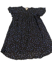 Forever 21 Ruffled Mullet Dress Blue Floral Flower Short Sleeve Top Shirt Small