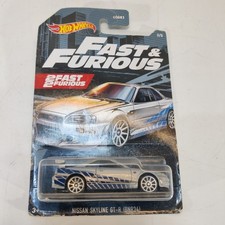 Hot Wheels Nissan Skyline GT-R (BNR34) 1:64 Fast & Furious Silver/Blue