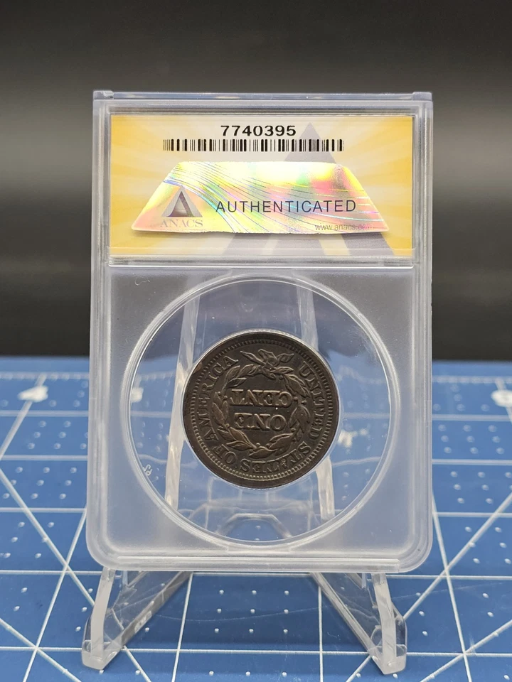 Graded 1845 1c Large Cent ANACS VF 25 FREE USA SHIPPING  - Image 4 of 4