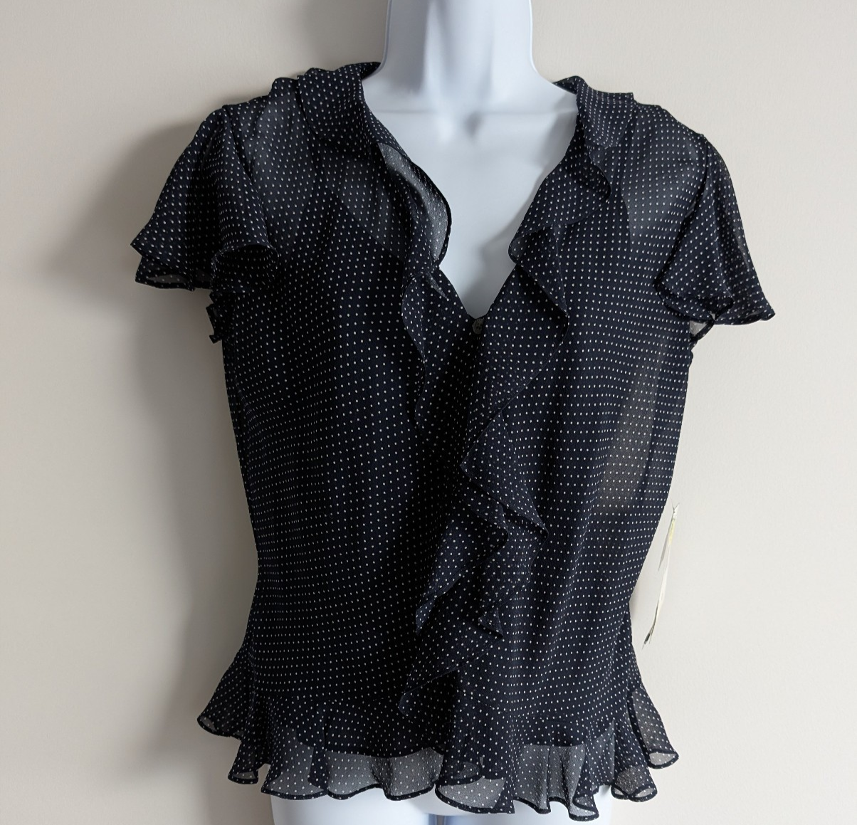 Ralph Lauren Silk Blouse Women 6 Vintage Polka Dot Sheer Layered Blouse Timeless