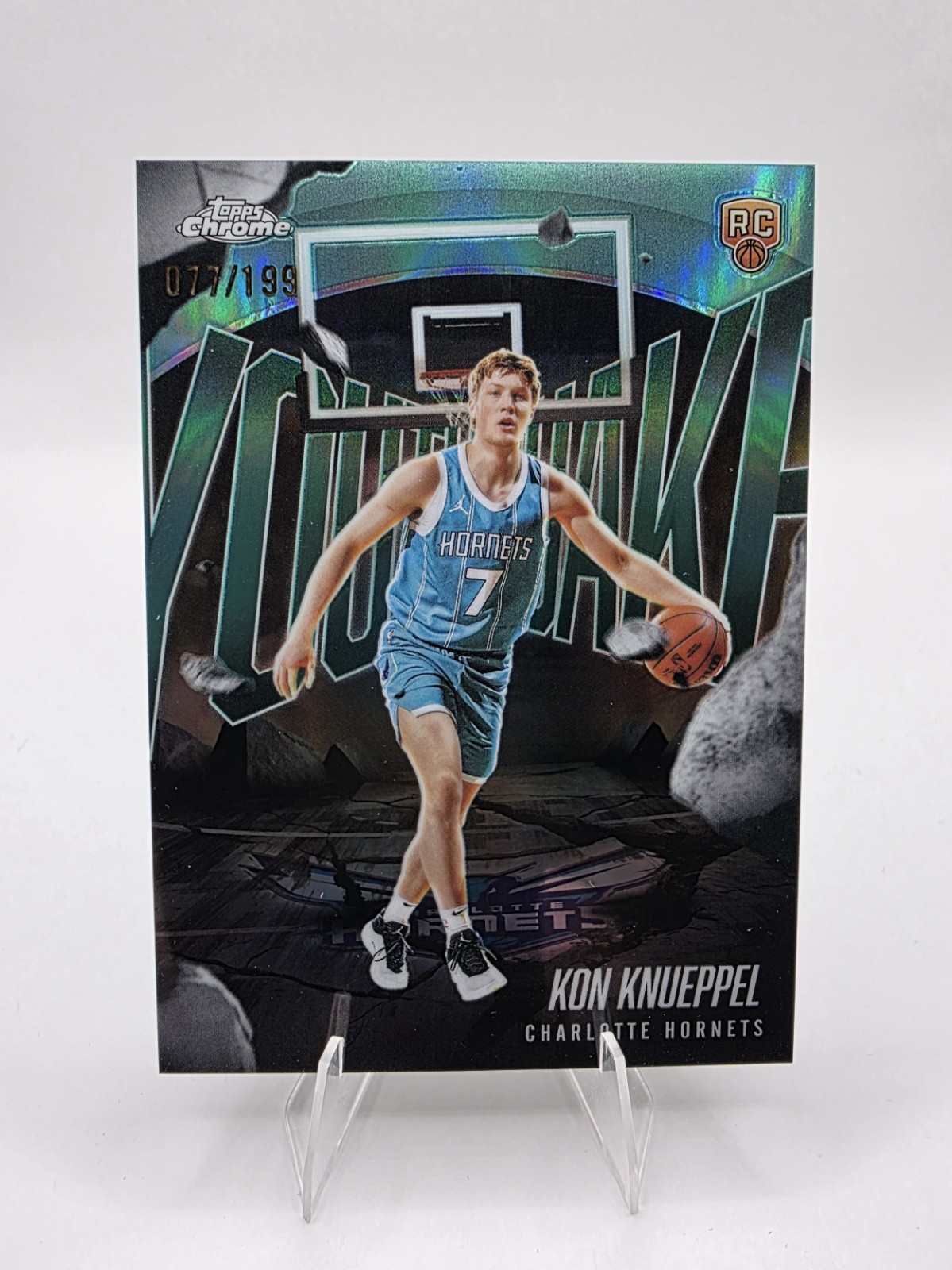 2025-26 Topps Chrome Kon Knueppel Aqua Refractor 77/199 YouthQuake Hornets Duke