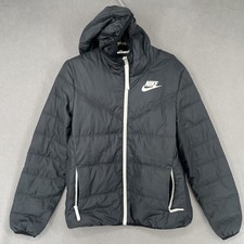 Nike Jacket Womens Small Black Puffer Duck Down Insulated Zip Hooded