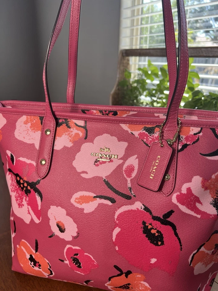 COACH Pink Wildflower Large City Zip TOTE Shoulder Bag Rare Dahlia - Image 2 of 4