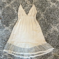 Lulus Each and Every Day Cream Lace Halter Dress S Small Tiered Tie Neck Ivory