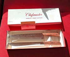 Vintage Chefmaster Knife Carving Set With Wooden Handles New Box NOS